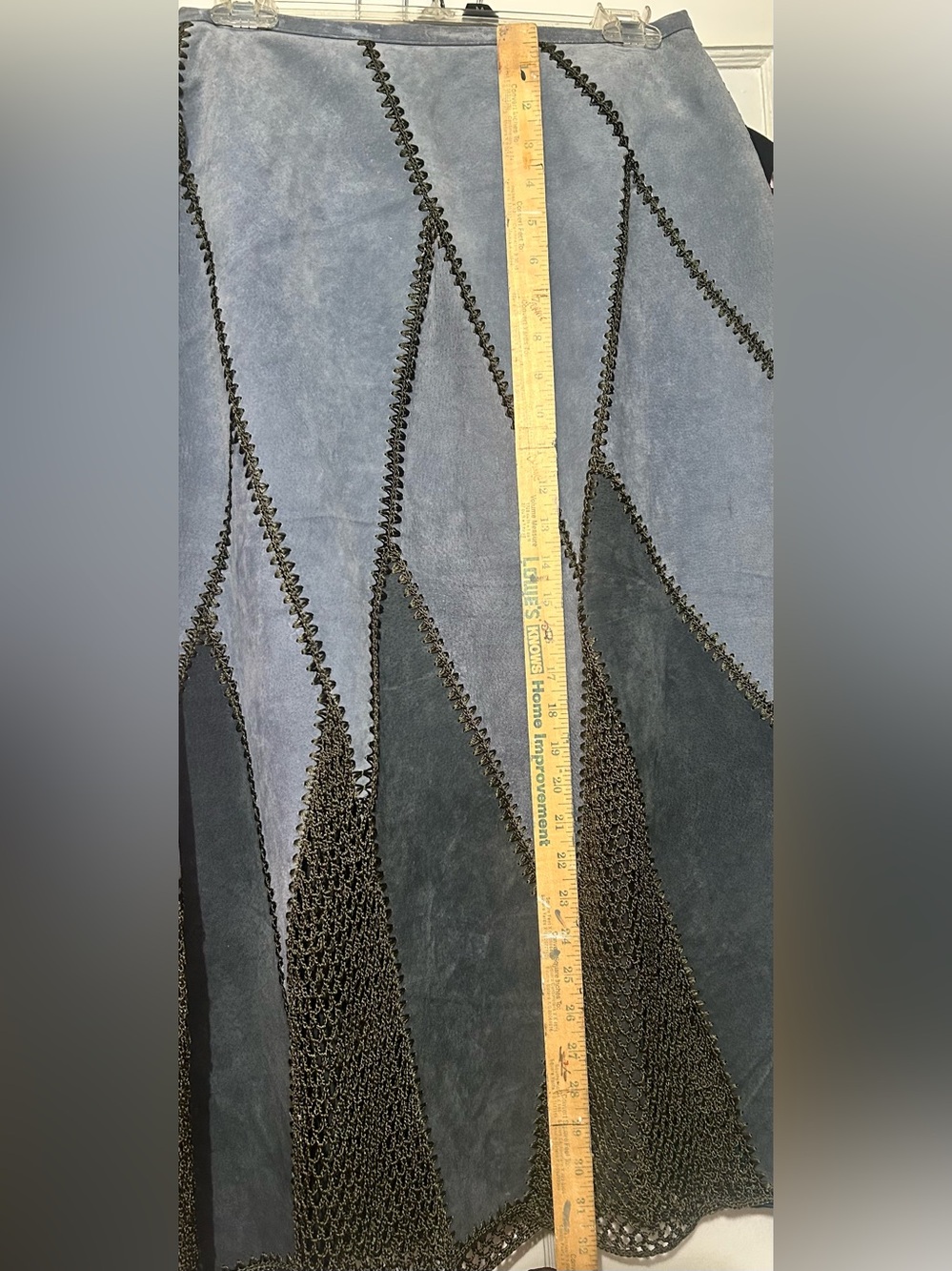 “REASONABLE OFFERS ONLY”! Blue Suede Panel Midi Skirt with Crochet Insets. 💙 - Picture 15 of 15